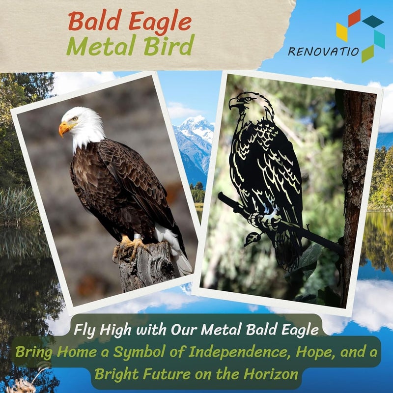 Renovatio Metal Bald Eagle Yard Decor – Majestic Bird Decoration, Metal Bird Decoration, Outdoor Tree Ornaments – Ideal for Dad, Uncle, or Grandfather – A Remarkable Outdoor Yard Decor – Black - Image 2